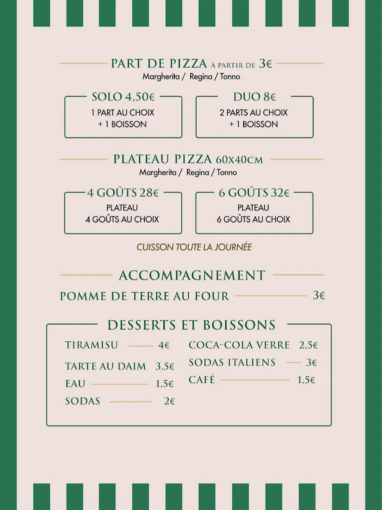 Carte parts plateaux et desserts